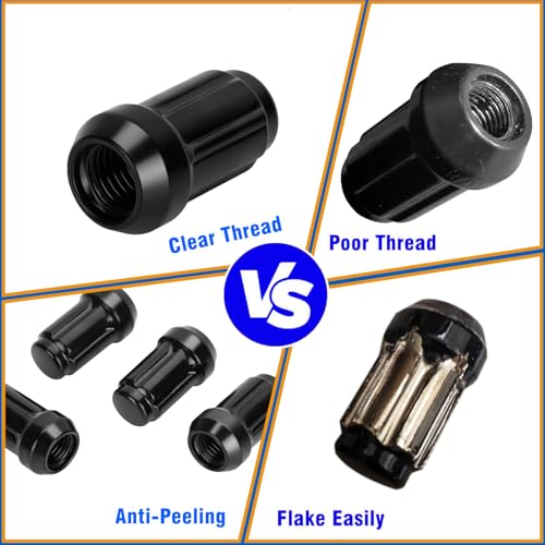 17PCS ATV 12x1.5 Lug Nuts Set, Black Spline Taper Seat Wheel Nuts (16+1) with Socket Key, for Polaris Ranger RZR XP General, Pioneer 500 700 1000, Aftermarket Wheel Use