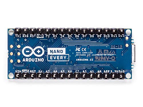 Arduino Nano Every with Headers [ABX00033] Compact Board with ATmega4809 Microcontroller, Ideal for Electronic Projects, DIY Prototypes and Applications with Arduino IDE.