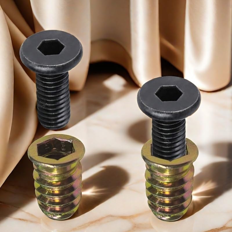 30 Sets 1/4-20 x 3/4" Furniture Screw Nut Threaded Inserts for Wood,1/4-20 x 19/32" Nut Threaded Wood Inserts Bolt Fastener Connector Hex Socket Drive Screw-in Nuts with Hex Spanner