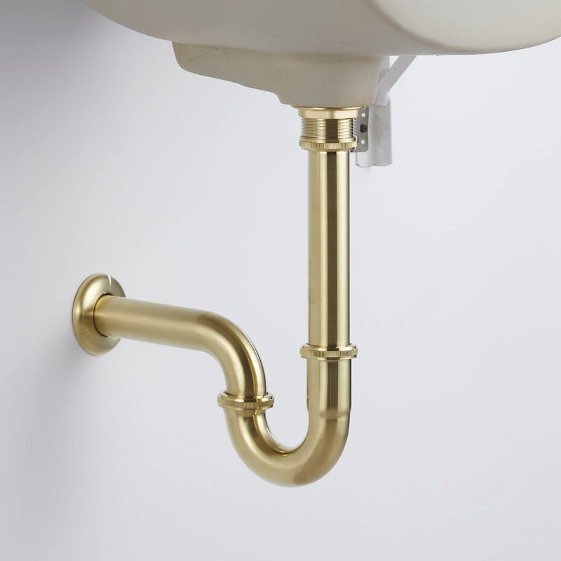 Bathroom Basin Sink U Shape Stopper Complete Set, Adjustable Height 1-1/4 Bottle Trap Basin Sink Waste Drain P Trap Set with Overflow, General US/CA Standard, Brushed Gold U-Stopper Stopper U1-gold