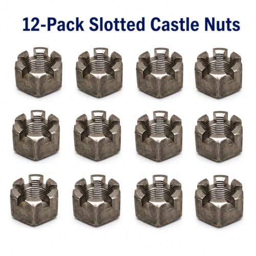 Castle Nut 1-14 Fine Thread, -12 Pack- Grade 5 Plain Carbon Steel, Slotted Hex Locking Nut, 1-1/2 in Wide, 7/8 in High