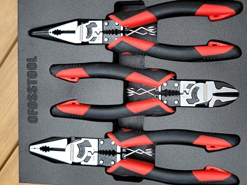 3PCS Combination Pliers Set, 9 In 1 Multifunction Electrician Tool, 8.5" Long Nose, 8.5" Linemens, 8" Diagonal Cutting Wire Stripper/Heavy Duty Side-Cut (Red/Black)