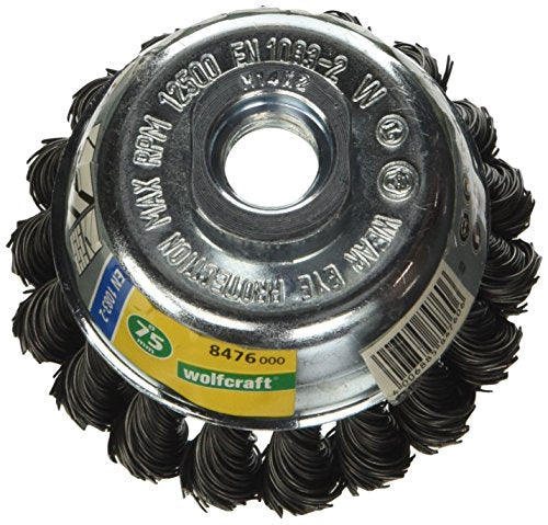 wolfcraft 1 Wire Cup Brush Angle Grinder 14 mm Thread 65 mm Diameter Twisted