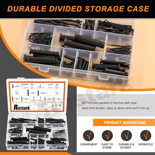 100Pcs 16 Sizes M2 M3 M4 M5 M6 M8 M10 M12 Black Cotter Pin Hair Pin Clevis Pin Assortment Kit Zinc Plated R Clips Hair Pins Spring Pin Fasteners Hitch Pin Clips for Automotive Mechanics