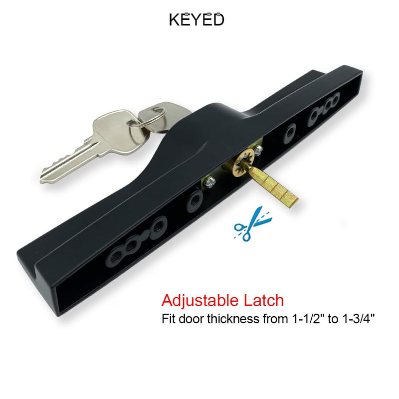 ALLYWASAI Patio Sliding Door Handle Set with Mortise Lock, Key Cylinder and Keeper, Replacement Handle Lock Set Fits Door Thickness from 1-1/2" to 1-3/4", 3-15/16" Screw Hole Spacing, Keyed, Black with Key