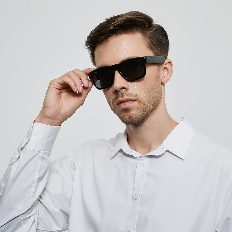 OhO Smart Glasses,Polarized Sunglasses with Bluetooth Speaker,Athletic/Outdoor UV Protection and Voice Control,Unisex(Grey Lens) Shiny Black Frame-black Lens