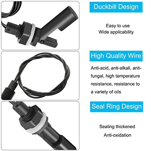 Float Switch, Water Liquid Level Sensor Side Mount Horizontal Water Pump Controller Float Switch for Aquariums Fish Tank Hydroponics Pool, M12, Black, 6 Pcs