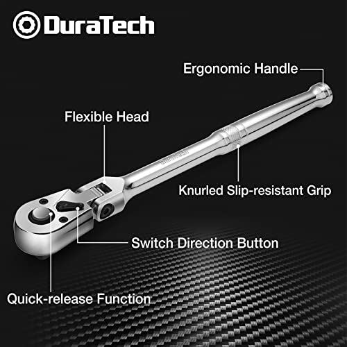 DURATECH 3-Piece Flex-Head Ratchet Set, 1/4", 3/8", 1/2" Drive