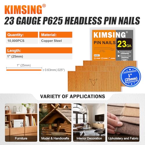 KIMSING P625 23 Gauge 1-inch Pin Nails 10000 PCS/Box and CTS P630C Headless Pin Nailer