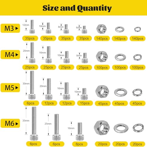 560PCS M6 Hex Socket Button Head Bolt Assortment Kit & 1220PCS M3 M4 M5 M6 Metric Hex Socket Head Screws Assortment Kit