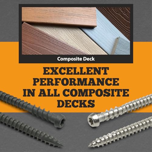 Coated Composite Deck Screws #10 x 2-3/4, Self Tapping Wood Screws and Deck Screws with Torx T20 Star Drive, Type 17 Point, Flat Head, 1 Free Bit Included (Stone Gray, 350), by YYL FASTENER #10x2-3/4" Stone Gray