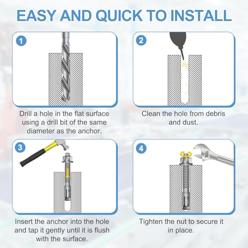 MECCANIXITY 5 Pcs Wedge Anchors, 5/8" x 8" Stainless Steel Concrete Anchors Bolts, Heavy Duty Standard Fastener for Cement Wall Base Bracket (Include Washers Nuts, Silver Tone) 5/8" x 8"