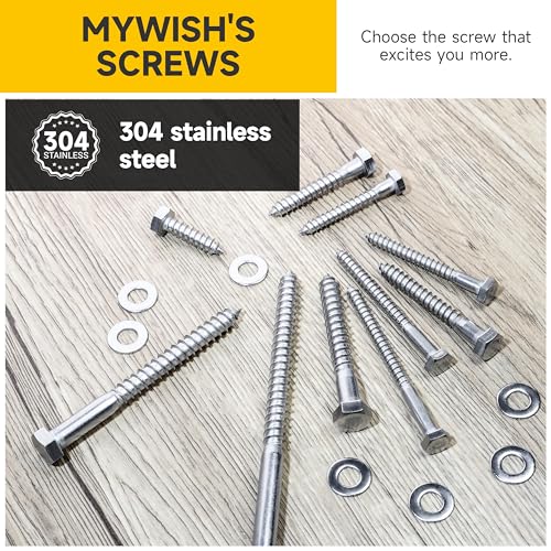 Mywish 50Pcs 3/8-16 Nut, T Nuts 3/8, 4-Jaw Tee Nuts for Bolts & (10Sets) 3/8" x 3" Hex Head Lag Bolts, Heavy Duty Lag Screws with Washers, 304 Stainless Steel Bolts 18-8, Lag Screws Wood Screws