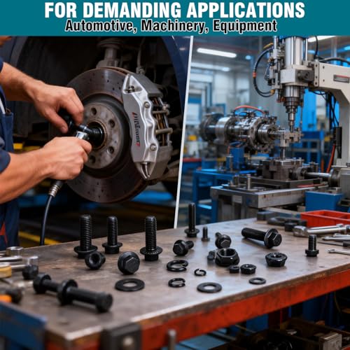 288 Pcs Metric Flange Bolt Assortment Kit, M6 M8 M10 Hex Flange Bolts with Nuts and Washers (12mm to 30mm), 10.9 Grade Black Zinc Alloy Steel, for Automotive, Machinery, and DIY Projects