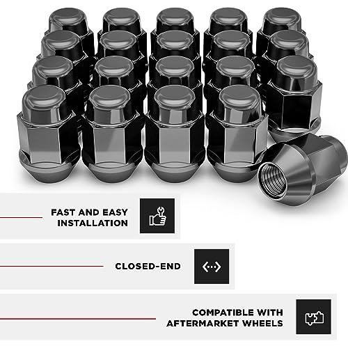 White Knight M12x1.50 Bulge Acorn Lug Nuts (13/16" Hex) for Select Aftermarket & Factory Wheels Easy to Install Durable Carbon Steel with Stylish Black Chrome Plated Finish – 1707BK-20AM (20 Pack) 13/16" Hex 20 Pack ( Black Chrome )