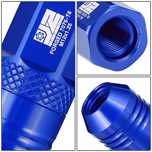 J2 Engineering J2-LN-T7-040-125-BL M12 x 1.25 T6-7075 Aluminum 50mm Open End Lug Nuts w/Deep Drive Extension Adapter,Blue,21mm x 50mm