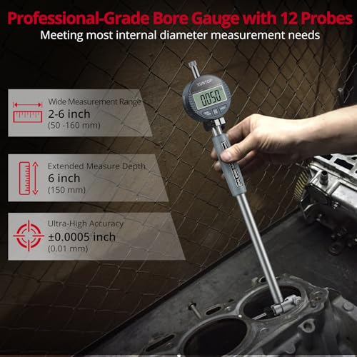 XUNTOP Digital Bore Gauge Set, 2-6"/0.0005" Digital Indicator Self-Centering Dial Bore Gauge with Carbide Anvils Deep Engine Cylinder Measurement Tool for Machining,CNC,Automotive