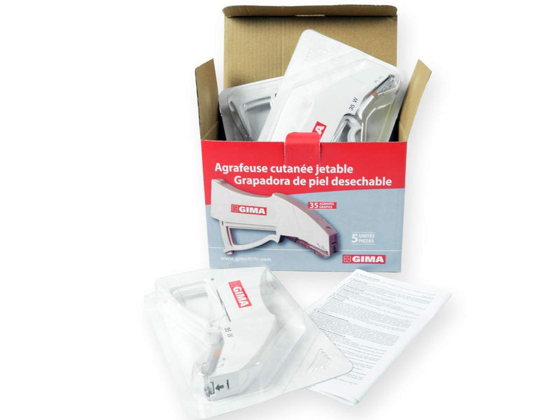 Gima - Sterile Disposable Skin Stapler, Stainless Steel Staple, Pack of 5 35 Staple Pieces