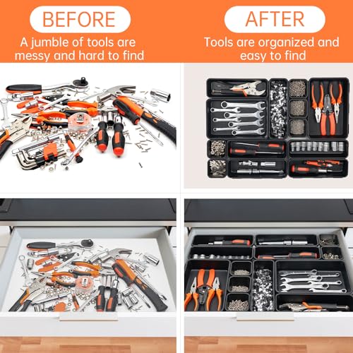90 Pack Tool Box Organizer with Tray Dividers & Drawer Organizers for Rolling Tool Chest, Work Bench Cabinet Bins - Black & Grey