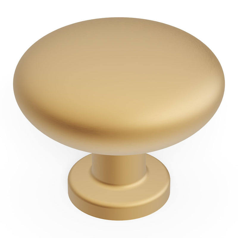 Hickory Hardware 10 Pack of Round Kitchen Cabinet Knobs, Quality Drawer and Dresser Knob, Handle Pulls for Cabinet Doors, Bathroom Drawers, 1-1/8 Inch, Brushed Brass