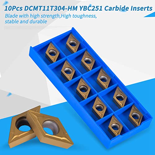 10pcs CNC Carbide Insert Cutters, CNC Milling Inserts Indexable Lathe Milling Inserts Turning Tools with Box DCMT11T304-HM YBC251