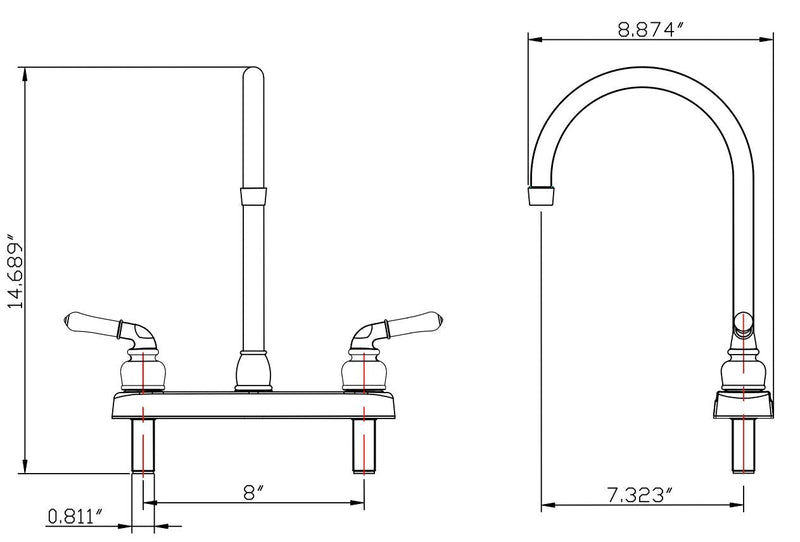 Dura Faucet DF-PK330HLH-CP RV Swivel J-Spout Kitchen Sink Faucet (Chrome) | Rotating spout reaches across the sink; two handles fine-tune temperature. Chrome Polished
