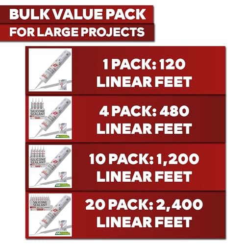XFasten Clear Silicone Caulk Neutral Cure 10.1 oz (4-Pack) 100% Waterproof Silicone Sealant, Crack and Shrink Resistant, Low Odor, Strong Adhesion Caulking for Kitchen Bath Window Shower Outdoor Use 4-Pack (40.4oz)