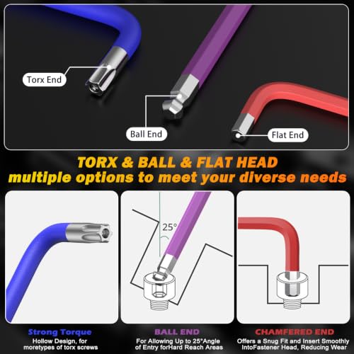 38PCS Allen Key Set, Long Arm Ball End Hex Key Wrench Set