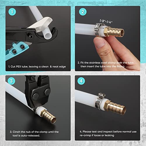 SHALL Pex Crimping Clamp Cinch Tool and Pipe Hose Cutter, Pipe Fitting Crimper Tool Kit Meets ASTM F2098 for 3/8" to 1" Stainless Steel Clamps Including 20pcs 1/2", 10pcs 3/4" Clamps With Storage Bag Pex Crimping Tool