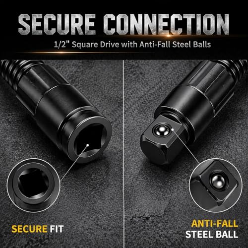 jintion 1/2 Flexible Shaft Extension Socket Wrench Extender for Electric Ratchet Impact Tools Tight Spots Bendable Rotary Rod with L Type Steel Spring for Tight Spaces Automotive Repair (2pcs) 250mm + 350mm | 2pcs
