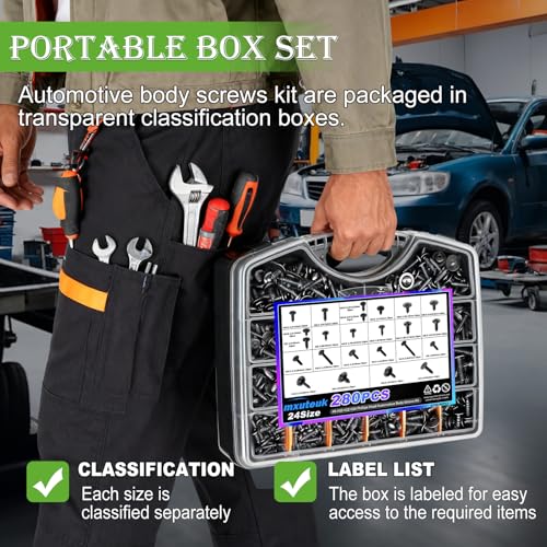 mxuteuk 280PCS Automotive Screws Kit,#8#10#12#14 Phillips Head Automotive Body Self Tapping Screws(24 Size) Black-24Sizes Automotive Screws Kit