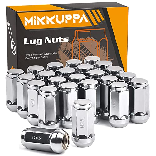MIKKUPPA M14x1.5 24pcs Chrome Closed End Lug Nuts & 4 Way Folding Lug Wrench