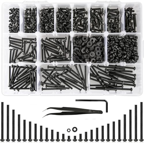 1720Pcs 24 Size M2 M3 M4 M5 Hex Button Head Cap Screw Bolts + 1023Pcs M3 Screw Assortment Button Head Bolts