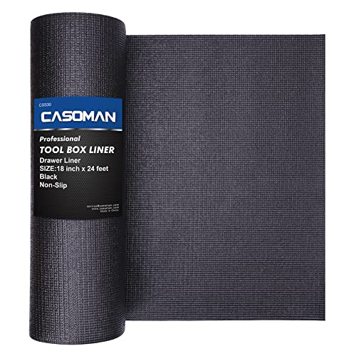 CASOMAN Professional Tool Box Liner and Drawer Liner 18inch (Wide) X 24feet (Long), Black & Grey, Easy Cut Non-Slip Foam Rubber Toolbox Drawer Liner Mat - Adjustable Thick Cabinet Liners