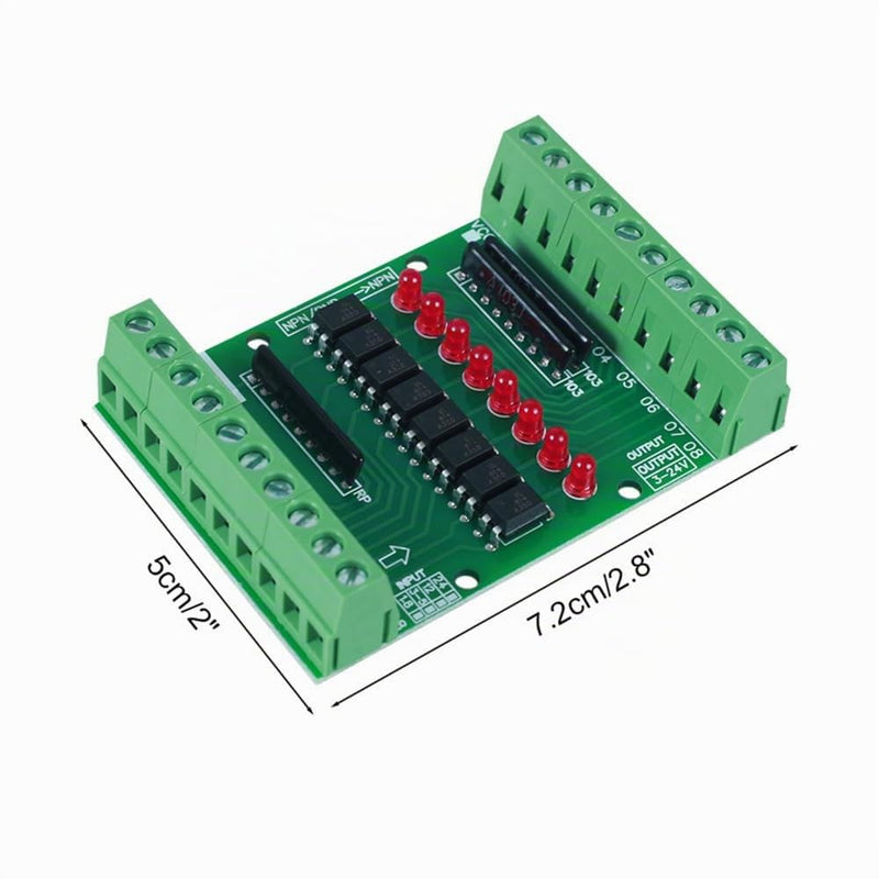 8 Channel Optocoupler Isolation Board, DC 3.3V 5V 8 Channel Optocoupler Isolation Module, PNP NPN Low High Level Output Signal Converter Pack of 2