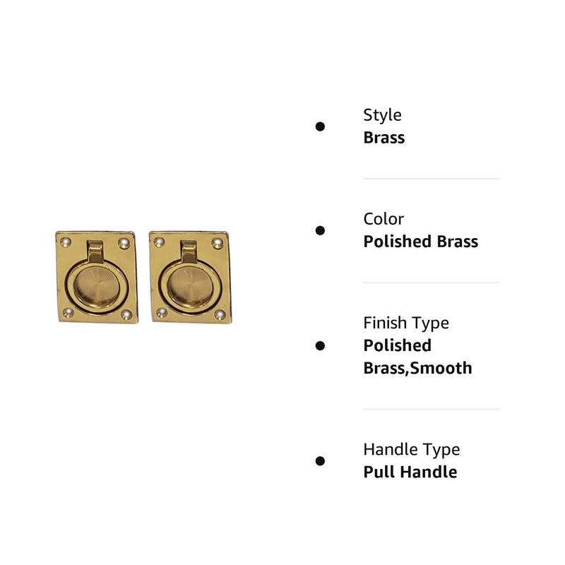 QCAA Solid Brass Flush Ring Pull, 2-1/2" x 1-7/8", Polished Brass, 2 Pack, Made in Taiwan Polished Brass (2-1/2"x1-7/8")