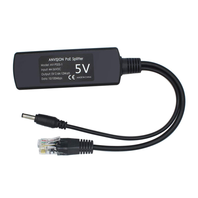 ANVISION 4-Pack 5V PoE Splitter, 48V to 5V 2.4A Adapter, Plug 3.5mm x 1.35mm, 5.5mm x 2.1mm Connector, IEEE 802.3af Compliant, for IP Camera and More