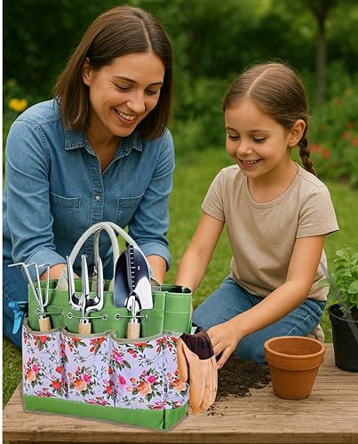 9-Piece Garden Tool Set for Women & Men – Heavy Duty Stainless Steel Gardening Tools Kit with Floral Storage Bag | Gardening Hand Tool Set Gift for Adults & Beginners