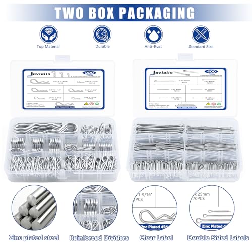 620 pcs Cotter Pins Assortment Kit, Hairpin Cotter Pins & R Clips Assortment Kit, 12 Sizes for Hitch Pin Lock Systems, Zinc-Plated Cotter Pin Kit 620pcs Cotter Pins Assortment Kit