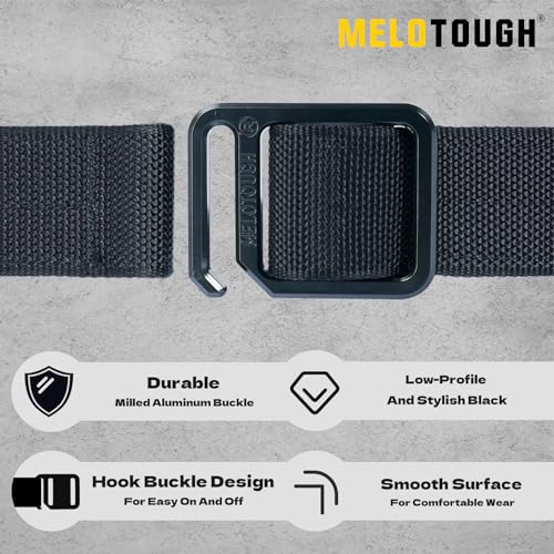 MELOTOUGH Modular EDC Tool Belt - 1.75 Inch Adjustable Black Nylon Work Belt with Metal Buckle(M)+10 Pockets Tool Pouch with Hammer Holder,Tape Measure Holder