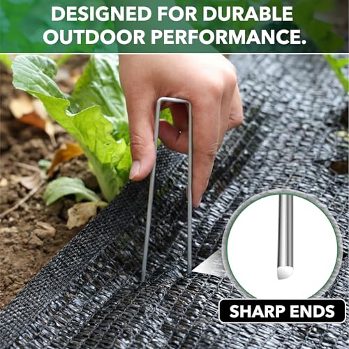 UNCO- Galvanized Landscape Staples, 10 Inch, 200 Pack, Garden Staples, U-Shaped Landscape Pins for Weed Barrier Cover, Ground Cover