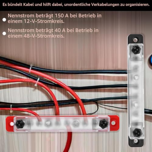QWORK 150A 12V Busbar Distribution Block with 4xM6 Bolts & 6xM4 Screws, Power Distribution Terminal Block for Car, Boat, Marine, Solar Systems, Black & Red
