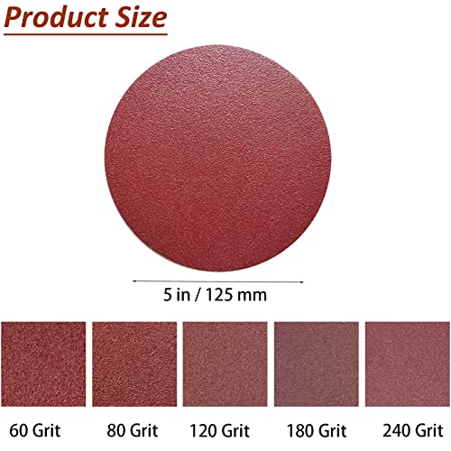 100 PCS 5" PSA Sanding Discs -20 Each of 60, 80, 120, 180, 240, Grit- 5 Inch Self Adhesive Stickyback Sandpaper Discs for DA Sander, Sand Automotive Car Paint, Woodworking Wood, Metal