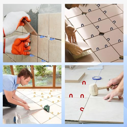 Plastic Shims Horseshoe-Shims for Leveling - 400PCS U Shaped Tile Spacers,Blue 1/16”, Red 1/8”, Yellow 3/16”, Black 1/4” 400