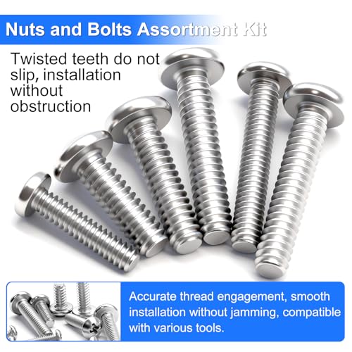 730Pcs Machine Screws Nuts and Bolts Assortment Kit, 304 Stainless Steel Bolts 16 Sizes #4-40#6-32#8-32#10-24 Phillips Pan Head Hardware Screws + 333Pcs Machine Screws