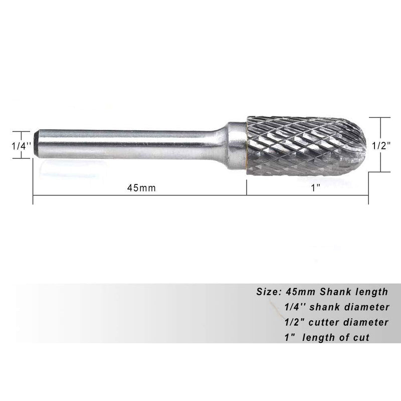 5pcs SC-5 Tungsten Carbide Burr Cylinder Shape with Radius End Double Cut Rotary Burr File(1/2" Cutter Dia X 1"Cutter Length) with 1/4'' shank, pack of 5 SC-5 5PCS