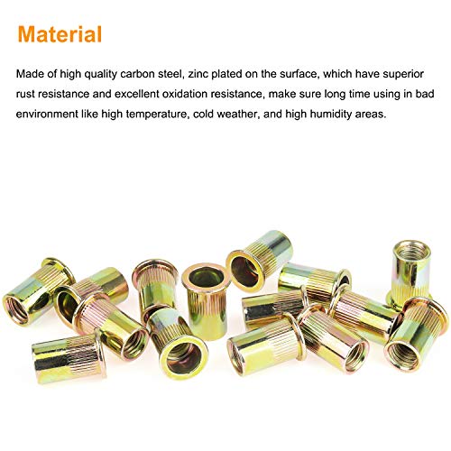 50 Pieces 1/2"-13 Zinc Plated Carbon Steel Rivet Nuts Flat Head Threaded Insert Nutsert