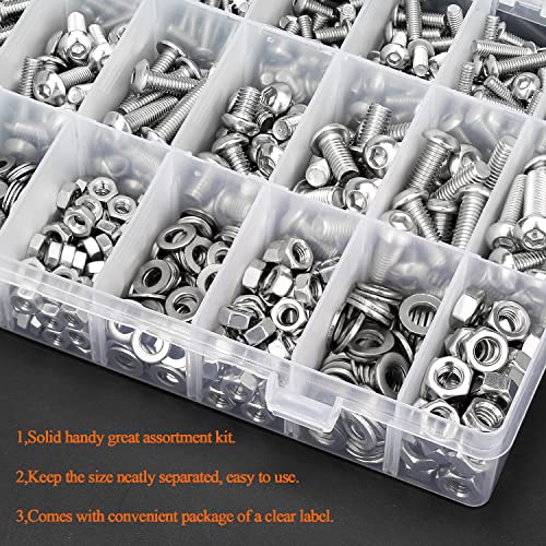 HELIFOUNER 810 Pieces M3 M4 M5 M6 304 Stainless Steel Button Head Socket Cap Metric Screws Bolts, Flat Washers and Nuts Assortment Kit with Hex Wrenches M3 M4 M5 M6 (810 Pieces) Button Head Screws