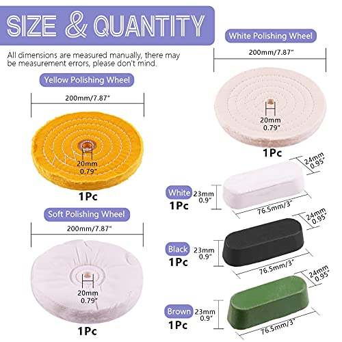 Swpeet 8" Buffing & Polishing Wheels Kit - 6PCs Including 3PCs Compounds, Cotton & Flannel Pads for Bench Grinder NO.11 Buffing Polishing Wheels