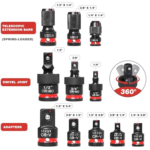 11-Piece Impact Socket Adapter Set, 1/4" 3/8" 1/2" Drive